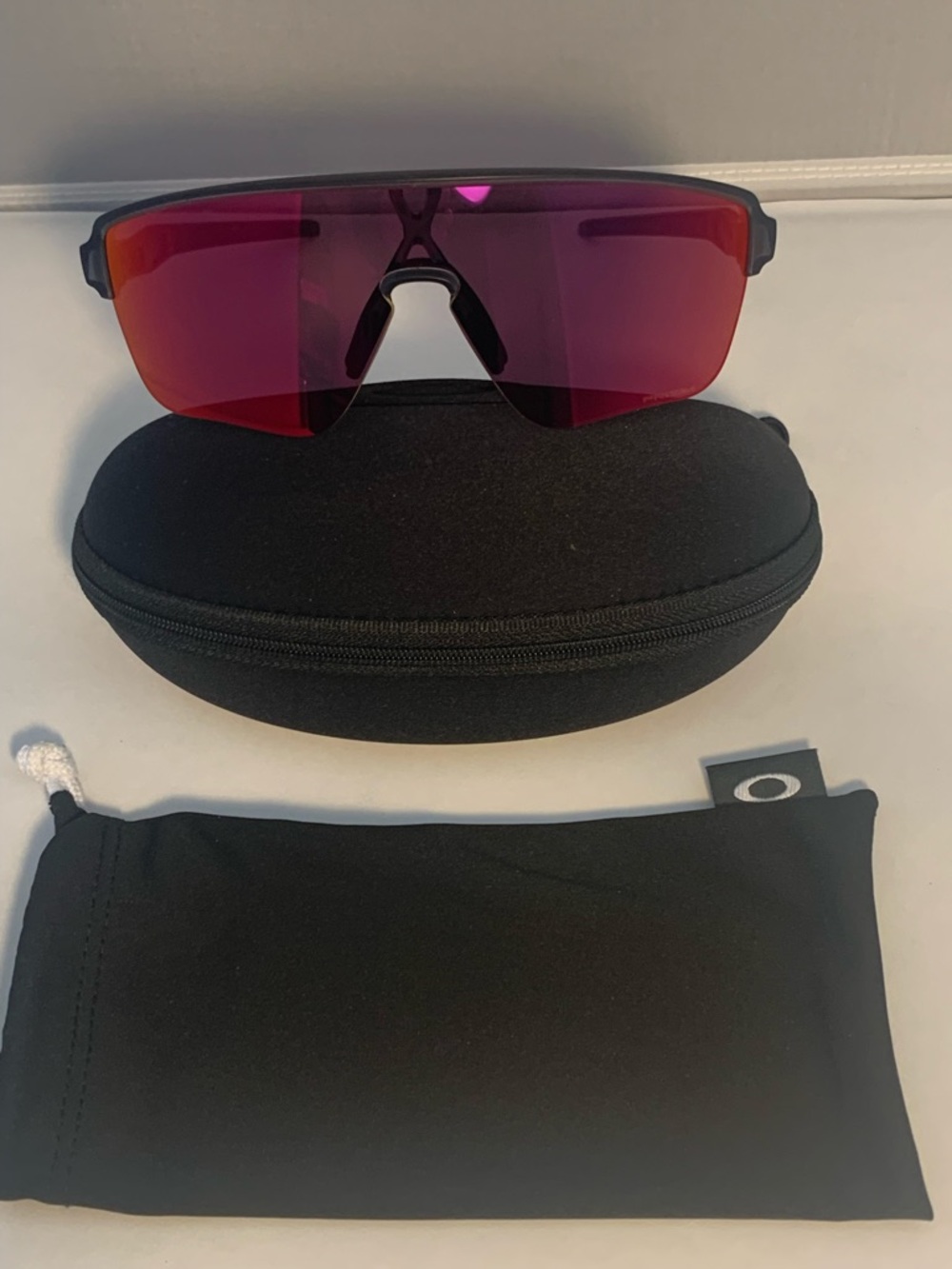 Oakley Shield Sunglasses — Black Frame with Red/Pink Mirrored Lens